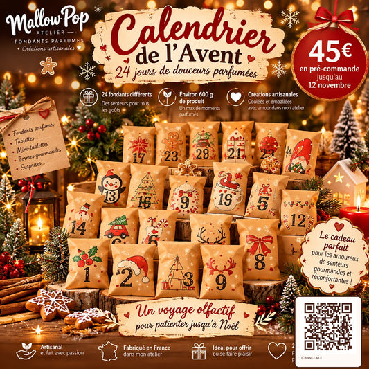 Calendrier de l’Avent Mallow Pop Atelier, 24 surprises parfumées, environ 600 g, 45 euros, précommande jusqu’au 12 novembre