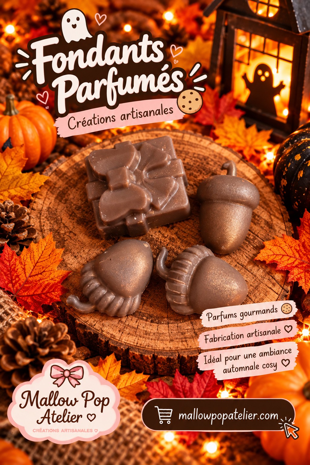 Visuel automnal de fondants cadeaux et glands - Lot Découverte cosy